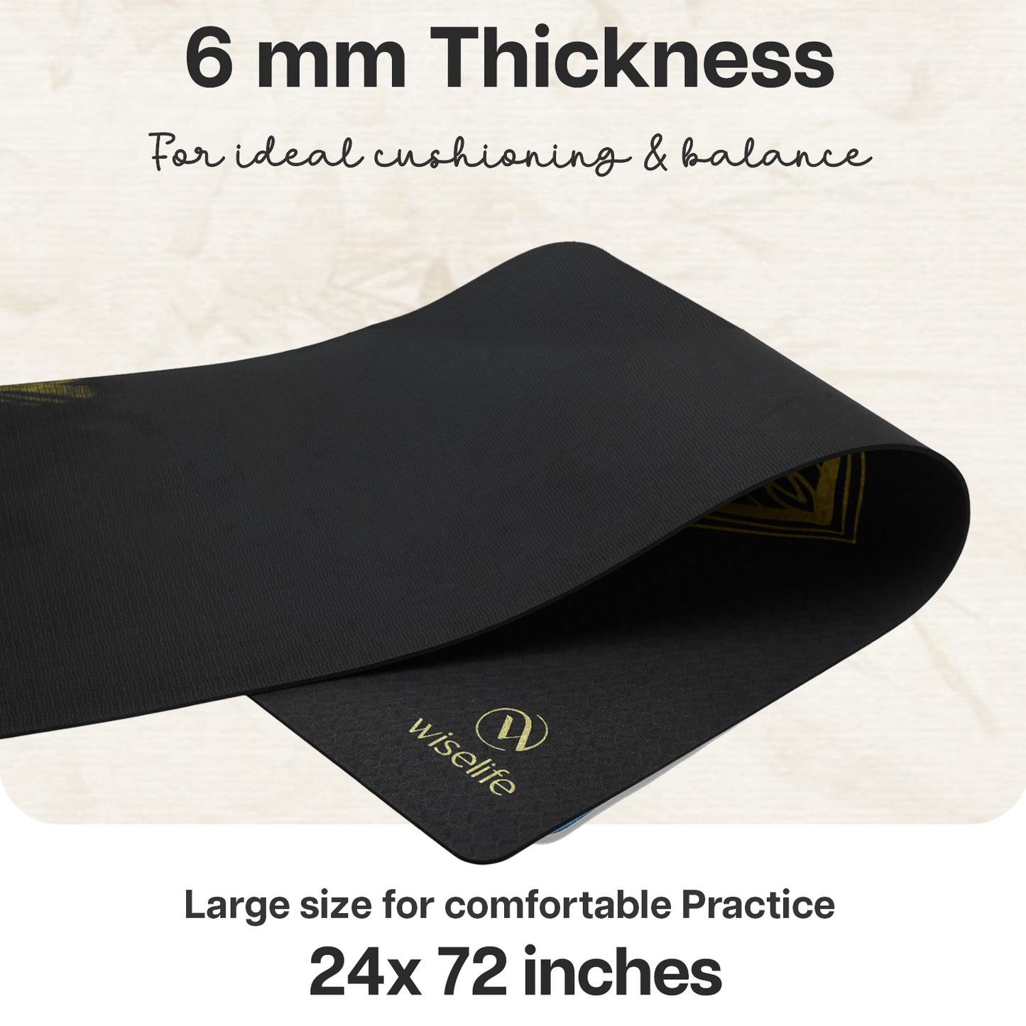 Printed Yoga Mat 6 mm- Black Mandala