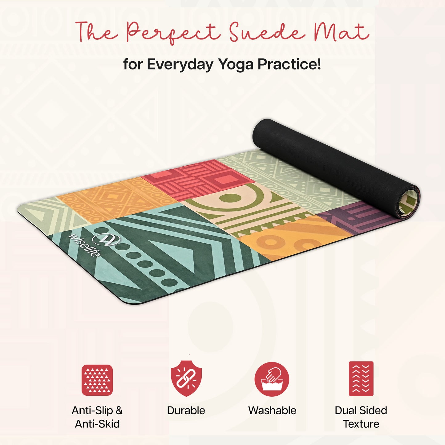 MIcrofibre suede and Natural Rubber Yoga Mat 6 mm- Bohemain