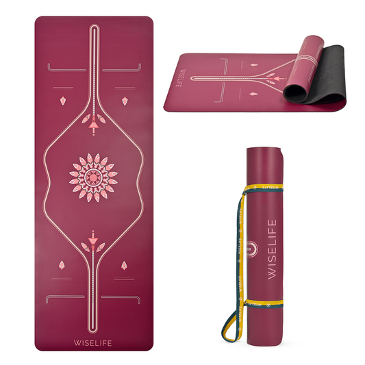 PU & Natural Rubber Alignment Yoga Mat- Wine