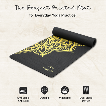 Printed Yoga Mat 6 mm- Black Mandala