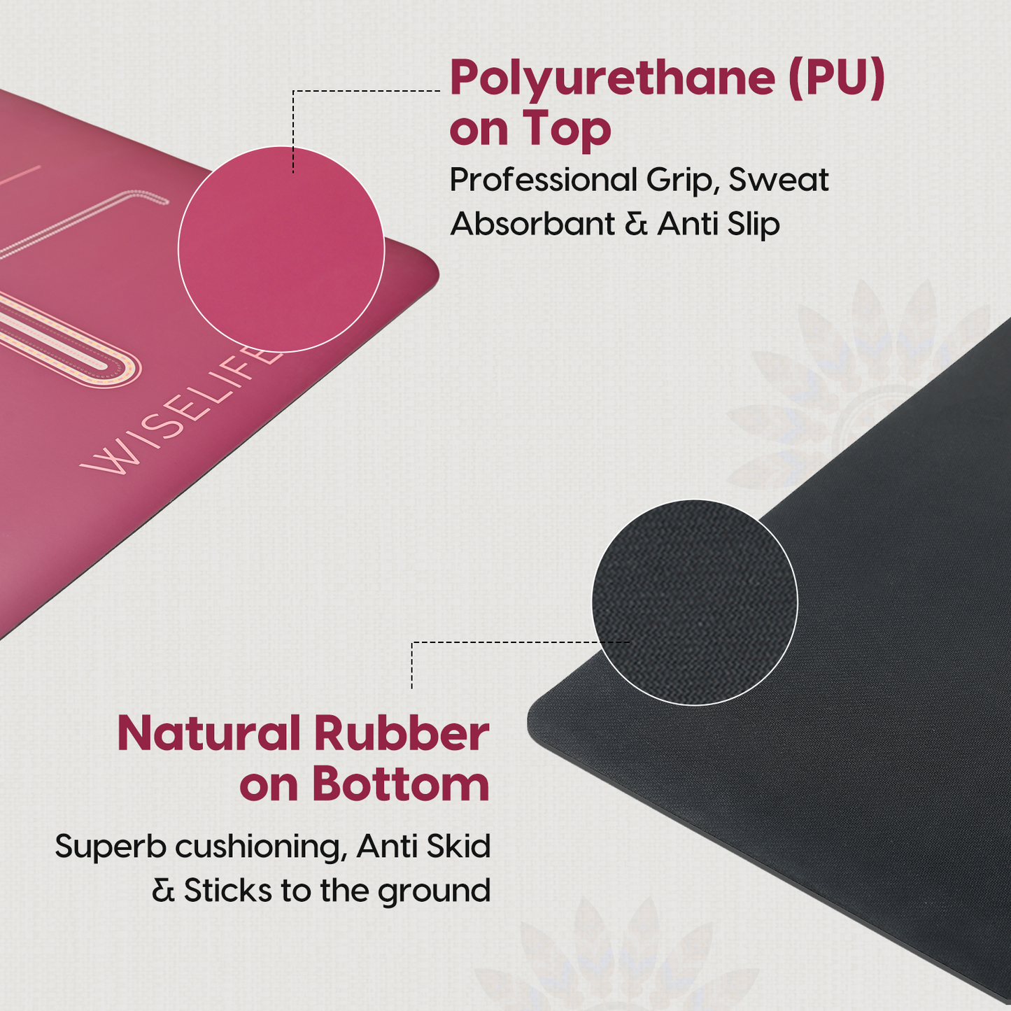 PU & Natural Rubber Alignment Yoga Mat- Wine