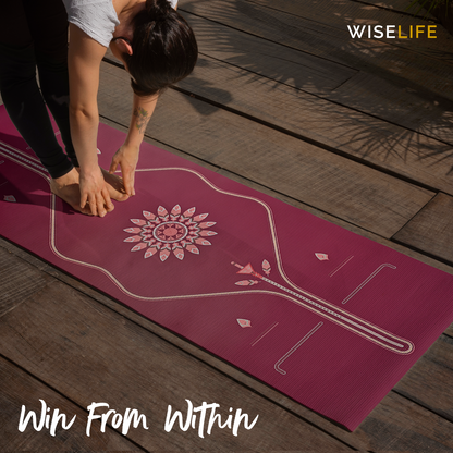 PU & Natural Rubber Alignment Yoga Mat- Wine