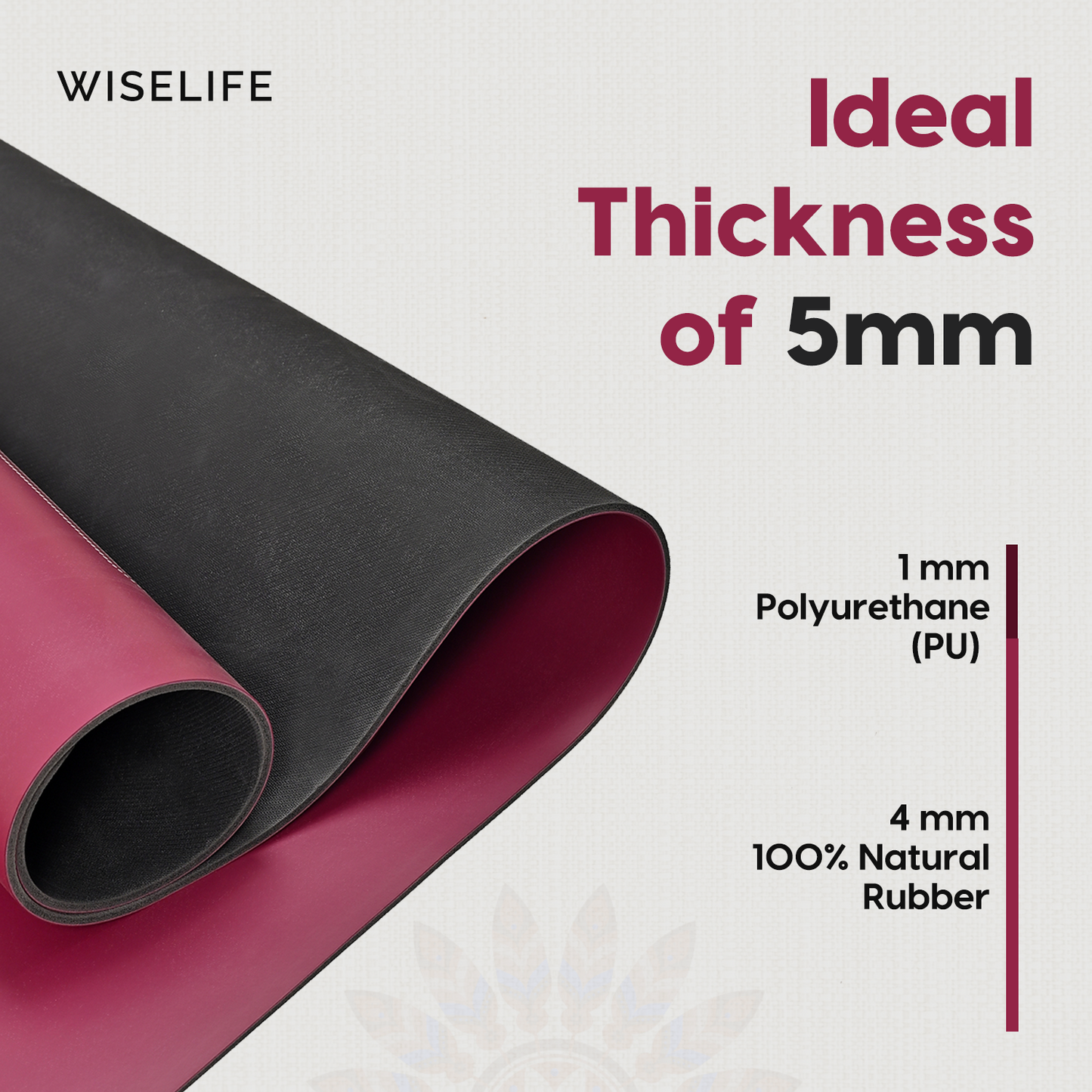PU & Natural Rubber Alignment Yoga Mat- Wine
