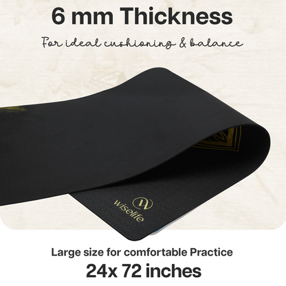 Printed Yoga Mat 6 mm- Black Mandala