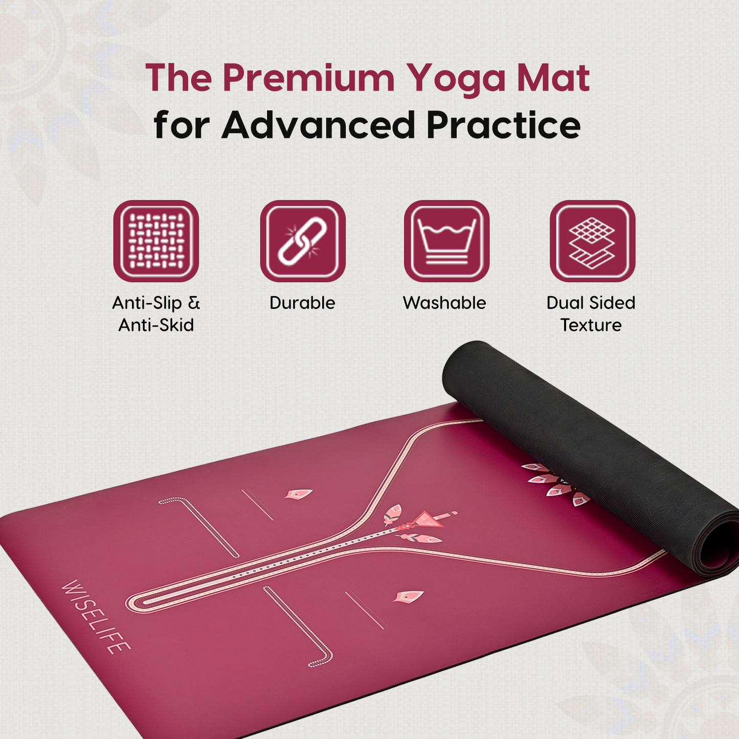 PU & Natural Rubber Alignment Yoga Mat- Wine
