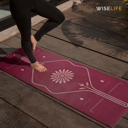 PU & Natural Rubber Alignment Yoga Mat- Wine