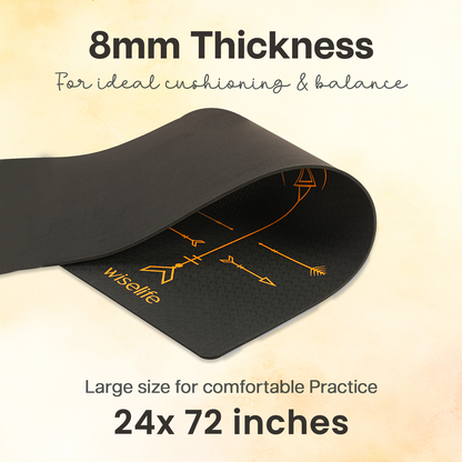 BOHO Alignment Yoga Mat- 8 mm thickness-Black