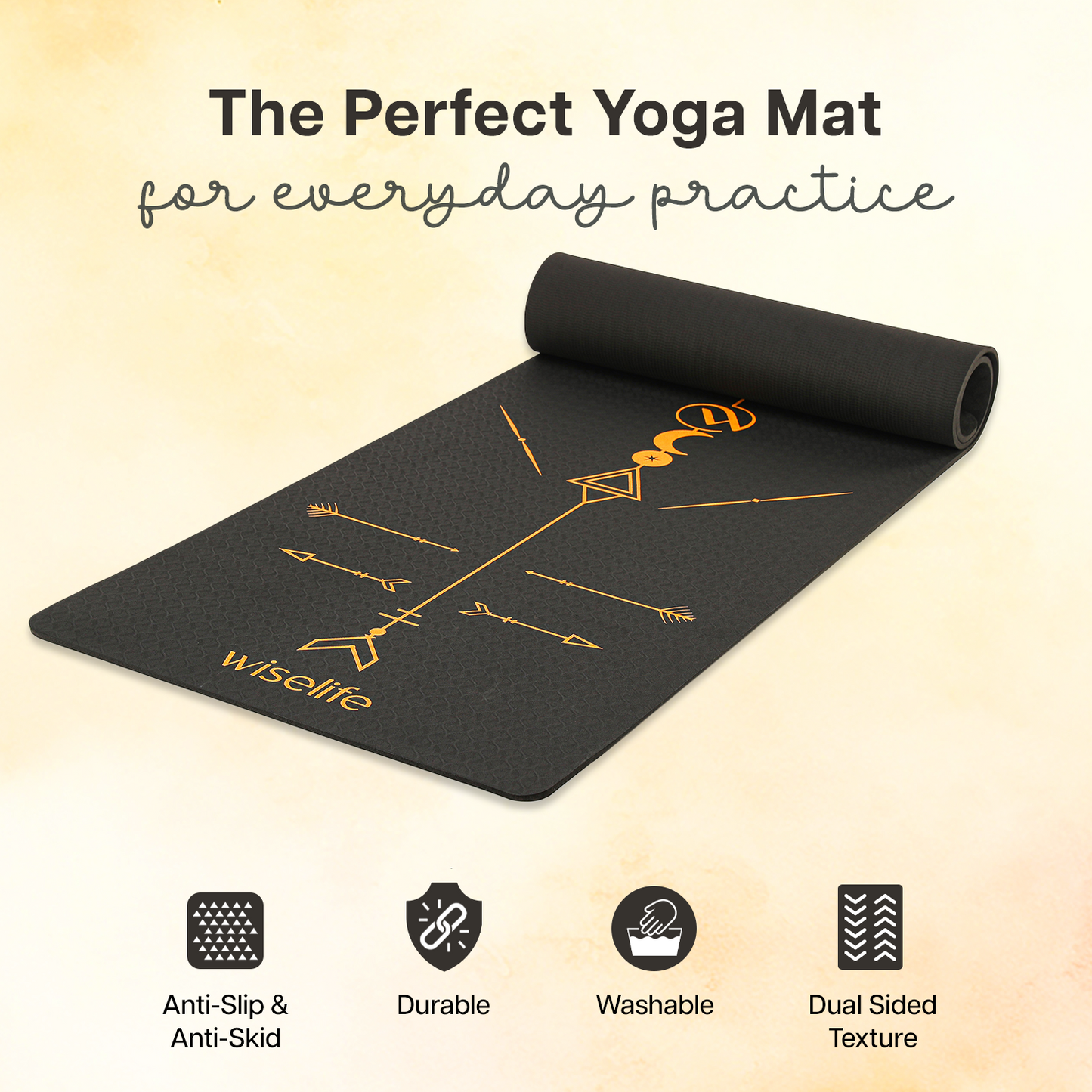BOHO Alignment Yoga Mat- 8 mm thickness-Black