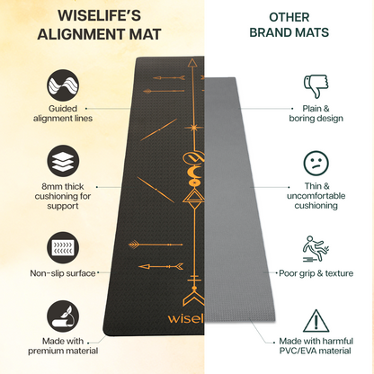 BOHO Alignment Yoga Mat- 8 mm thickness-Black