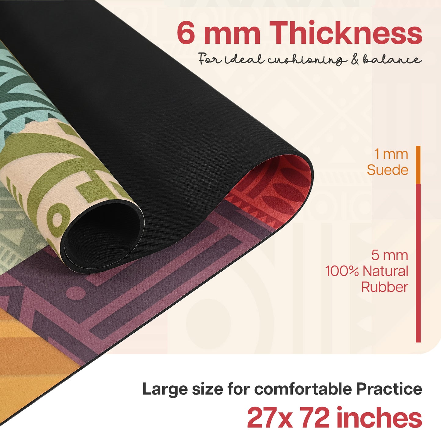 MIcrofibre suede and Natural Rubber Yoga Mat 6 mm- Bohemain