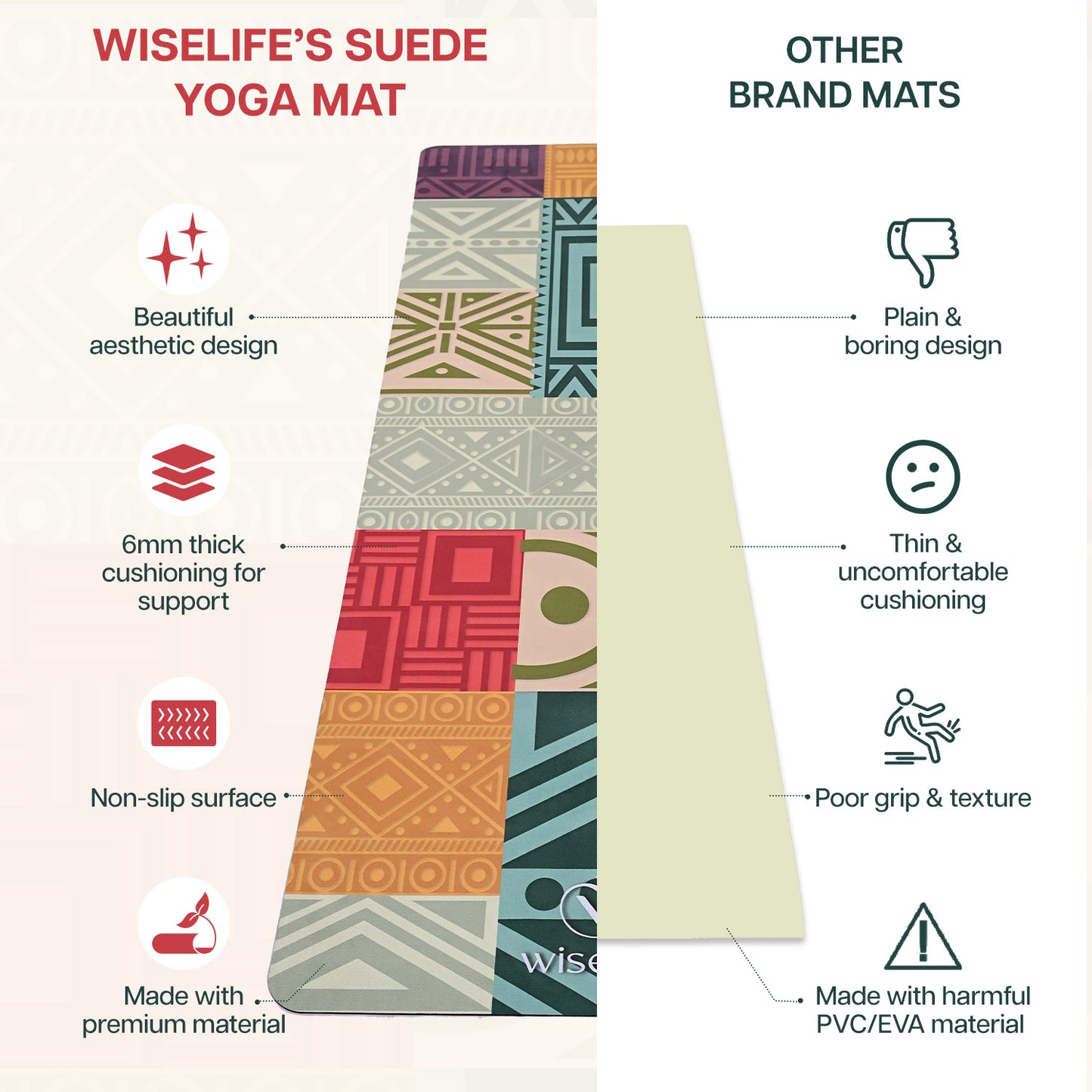 MIcrofibre suede and Natural Rubber Yoga Mat 6 mm- Bohemain