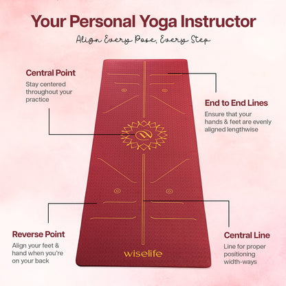 Lotus Alignment Yoga Mat-10 mm thickness-Maroon