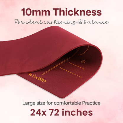 Lotus Alignment Yoga Mat-10 mm thickness-Maroon