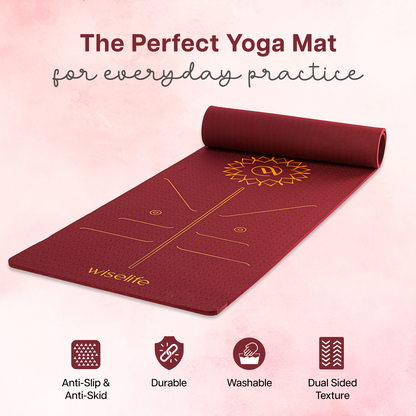 Lotus Alignment Yoga Mat-10 mm thickness-Maroon